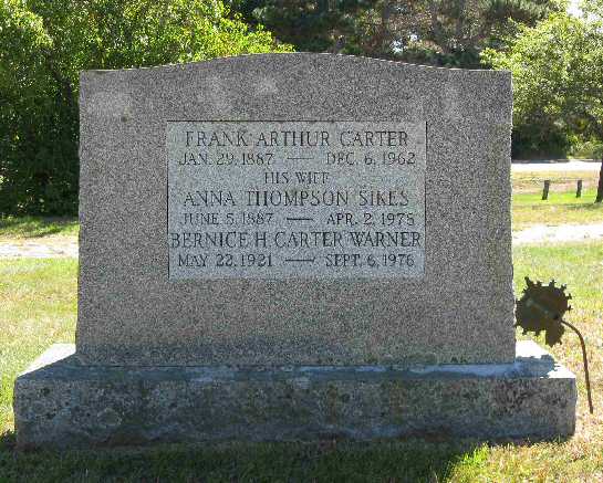 Headstone of Frank Arthur and Anna (Sikes) Carter and daughter Bernice (Carter) Warner